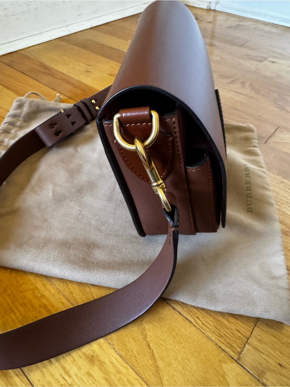 Burberry Chestnut Bridle Leather Flap Shoulder Bag - Picture 4 of 10